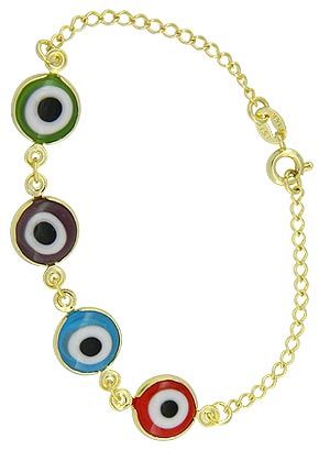 Pulseira folheada a ouro c/ olho grego em murano (cores sort